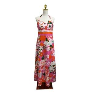 CK Bradley Colorful Floral Print Halter-Neck Maxi Dress Size Medium